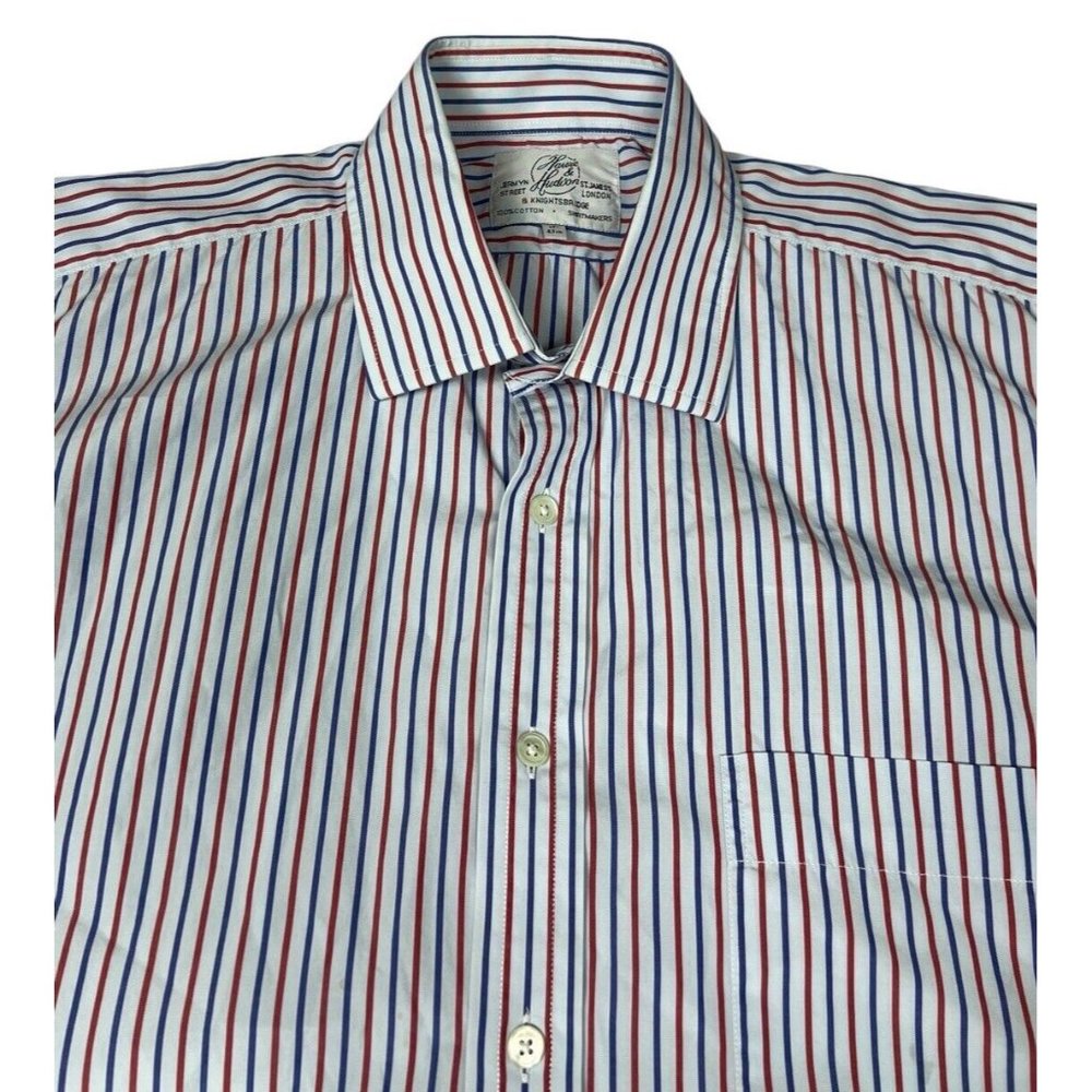Harvie & Hudson Dress shirt Standard Cuff Multicolor Striped Bespoke London 17.